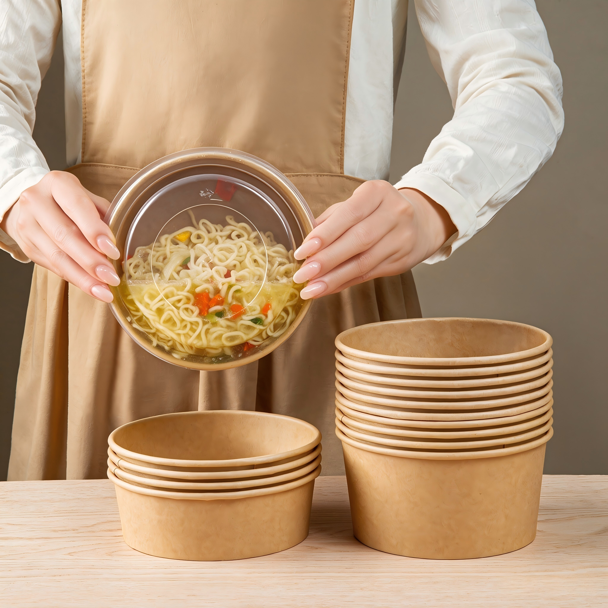 Round Kraft Paper Takeaway Bowls - Image 6