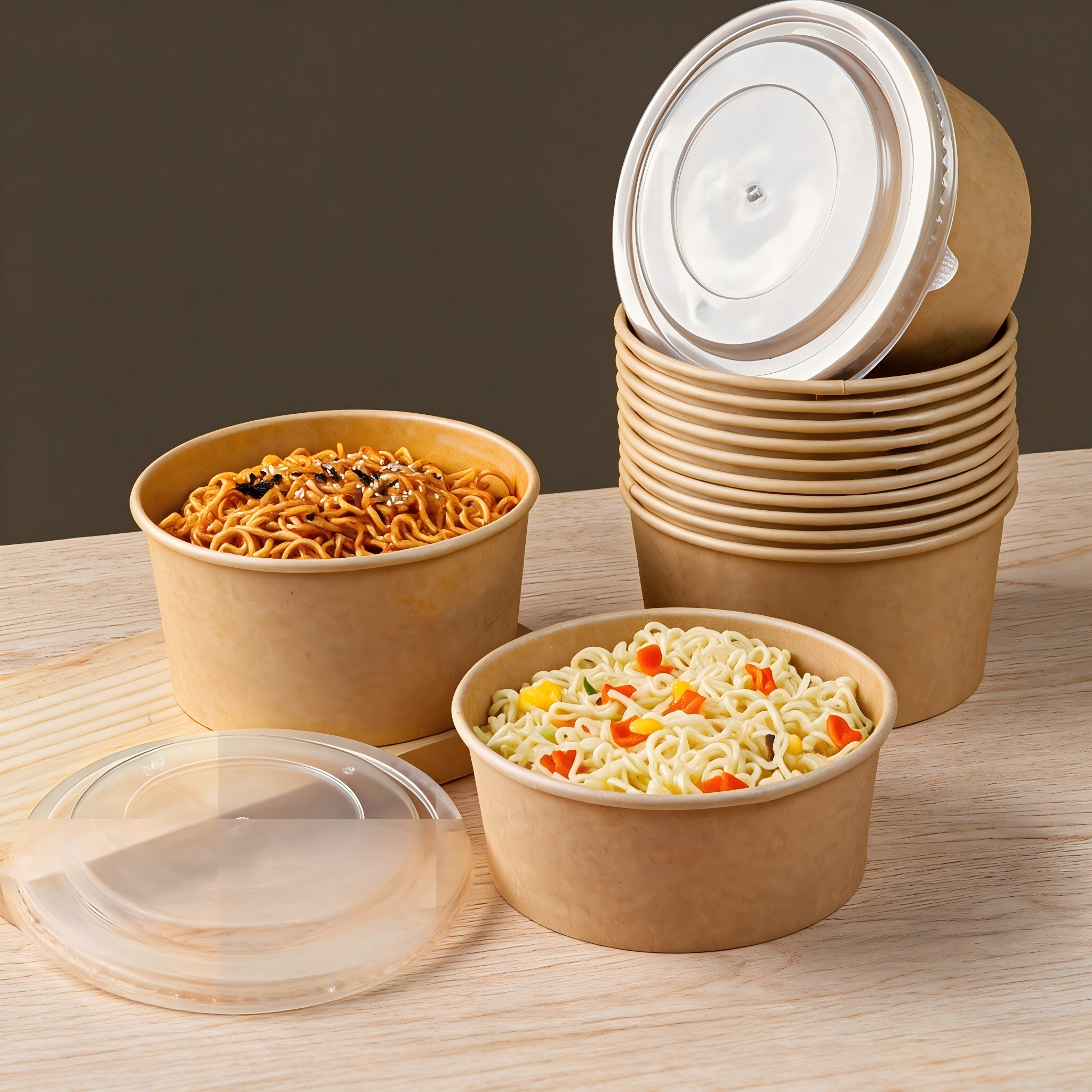 Round Kraft Paper Takeaway Bowls